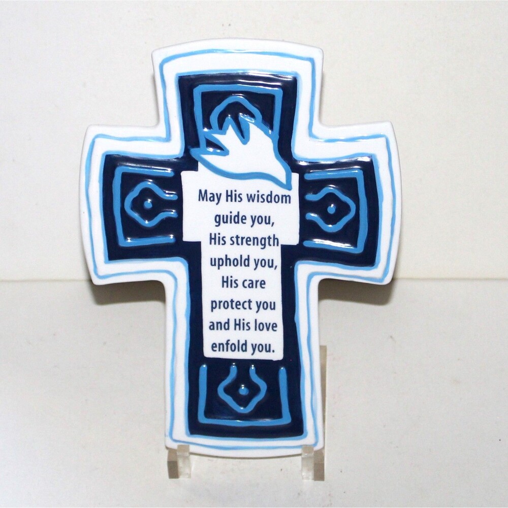 Abbey Press Ceramic Cross 2003 Religious Christian wall decor Blue White Jesus